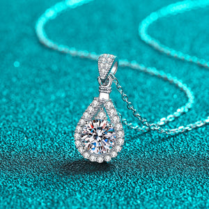 Moissanite Halo Pave Teardrop Charm Necklace