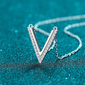 Pave Moissanite V Charm Pendant Necklace