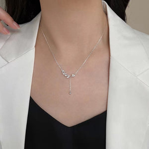 Olive Tree Leaf Branch Y Pendant Necklace