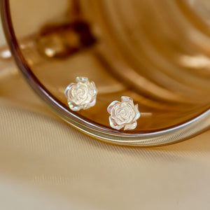 Mother of Pearl Rose Flower Stud Earrings