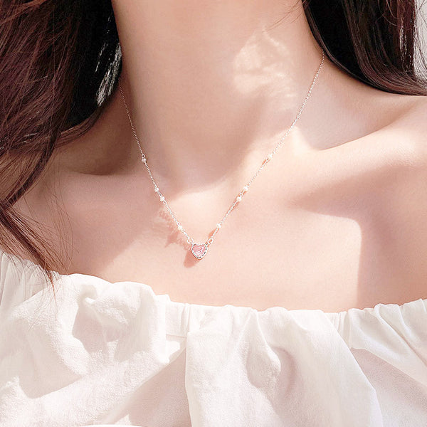 Dainty Pearl Heart Pendant Necklace