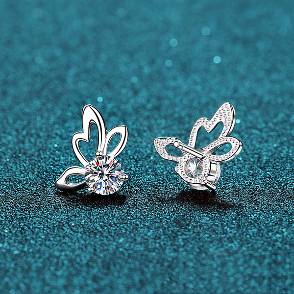 Moissanite Butterfly Stud Wedding Earrings