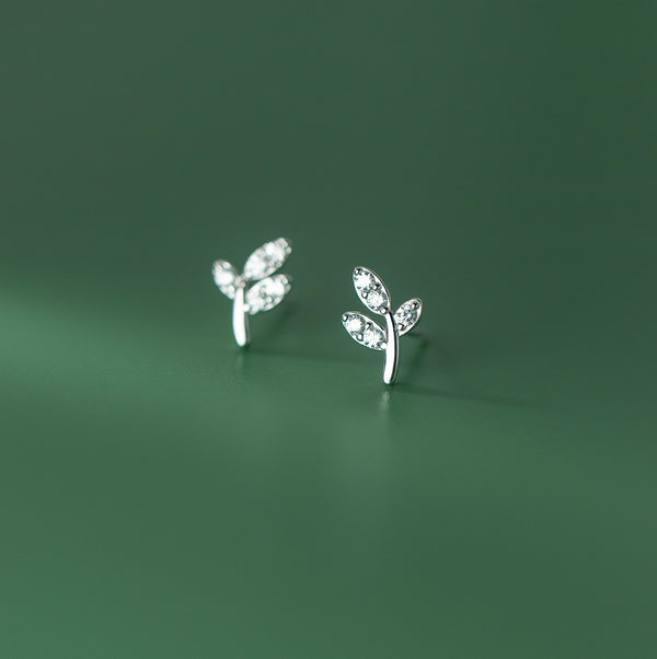 Silver Branch Leaf Stud Earrings
