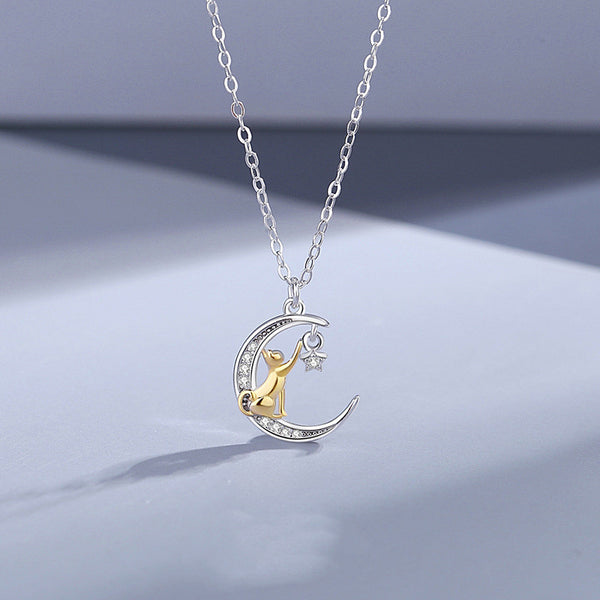 Dainty Cat Moon Star Charm Necklace