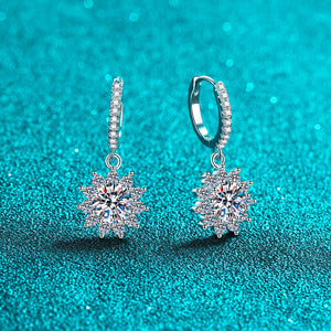 Moissanite Snowflake Drop Hoop Earrings
