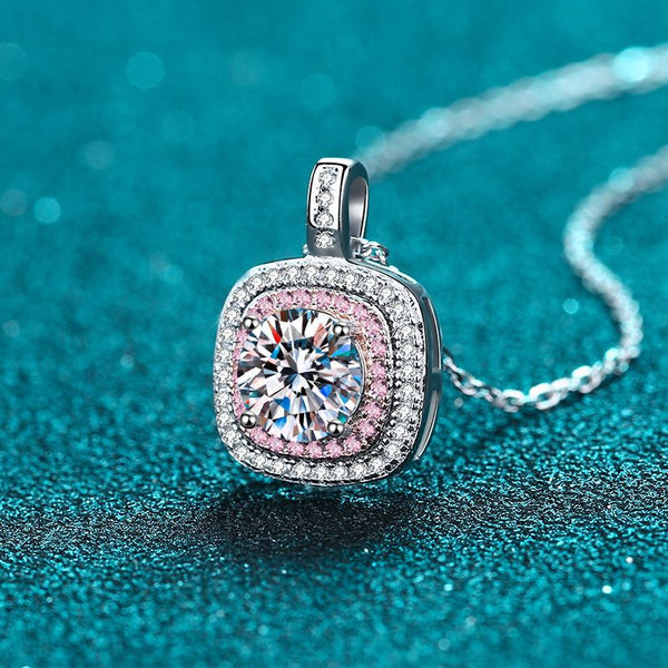 Moissanite Pink Halo Wedding Necklace