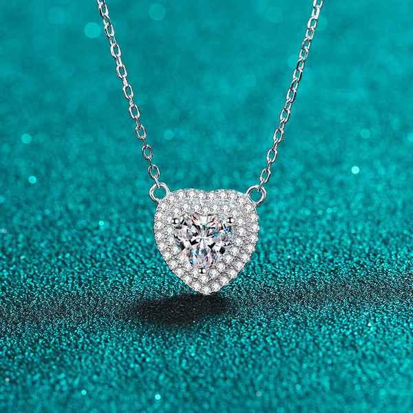 Moissanite Heart Halo Wedding Necklace