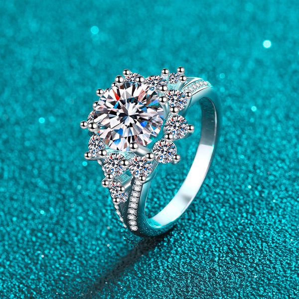 Moissanite Halo Pave Engagement Ring
