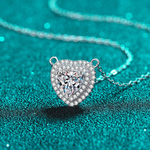 Heart Moissanite Double Halo Charm Necklace
