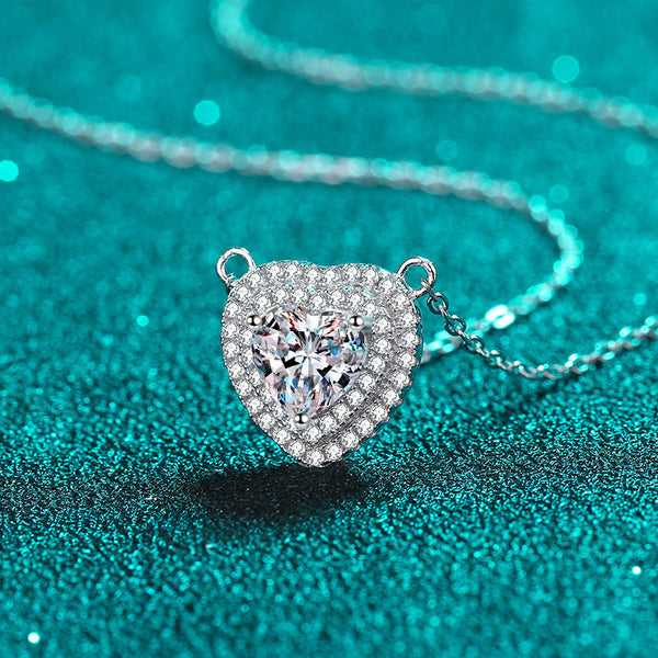 Moissanite Heart Halo Wedding Necklace