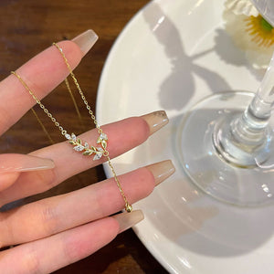 Olive Tree Leaf Branch Y Pendant Necklace