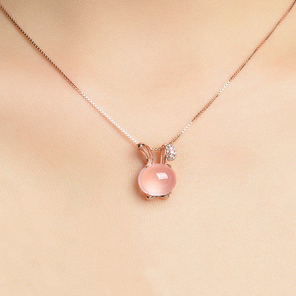 Pink Bunny Pendant Necklace