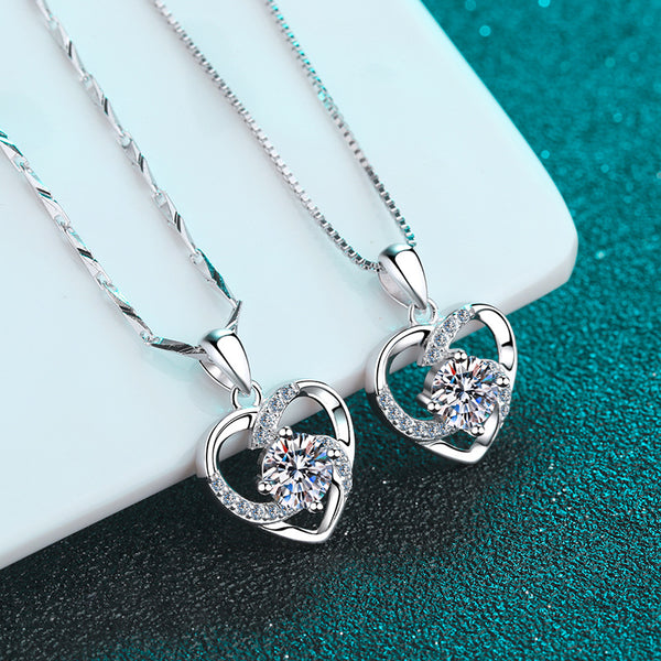 Four-Prong Moissanite Heart Necklace