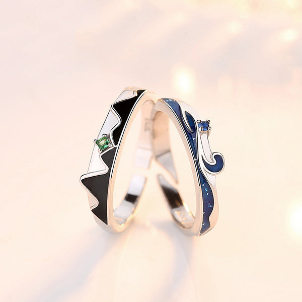 Mountain Ocean Couple Matching Ring
