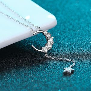 Moissanite Moon Star Drop Y Necklace