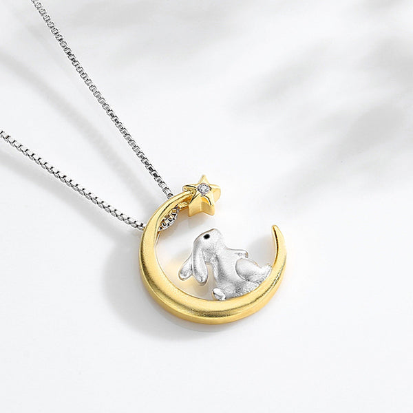 Moon Star Bunny Rabbit Charm Necklace