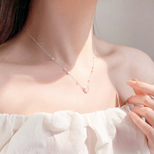 Dainty Pearl Pink Heart Pendant Necklace