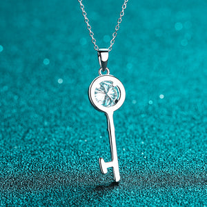 Moissanite Halo Key Charm Pendant Necklace