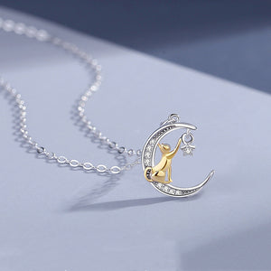 Cat Moon Star Charm Pendant Necklace