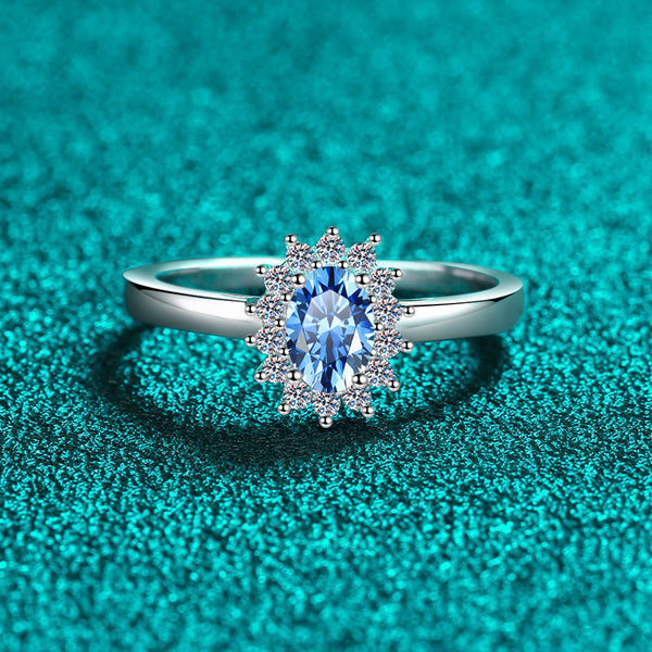 Royal Blue Criss Cut Moissanite Solitaire Engagement Ring