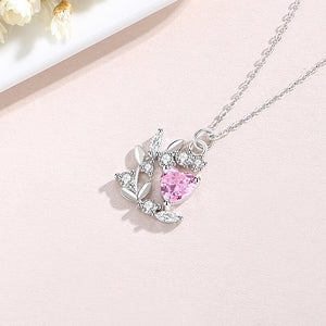 Pink Heart Flower Leaf Pendant Necklace