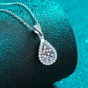 Moissanite Halo Pave Teardrop Charm Necklace
