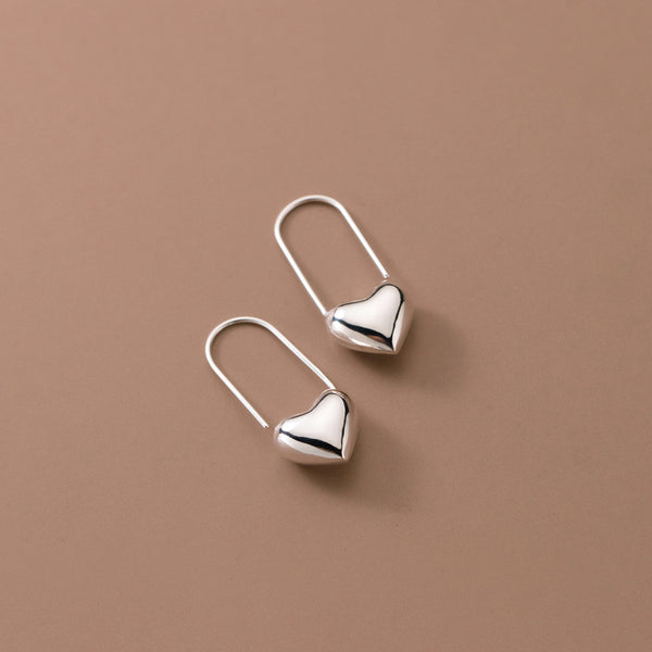 Minimalist Heart Dangle Drop Earrings