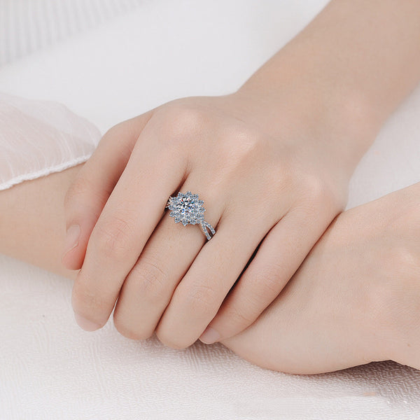 Six-Prong Moissanite Halo Engagement Ring