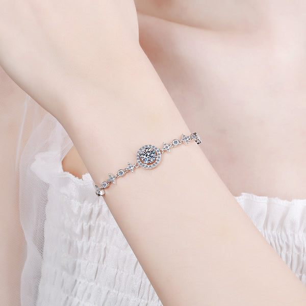 Moissanite Halo Star Wedding Bracelet
