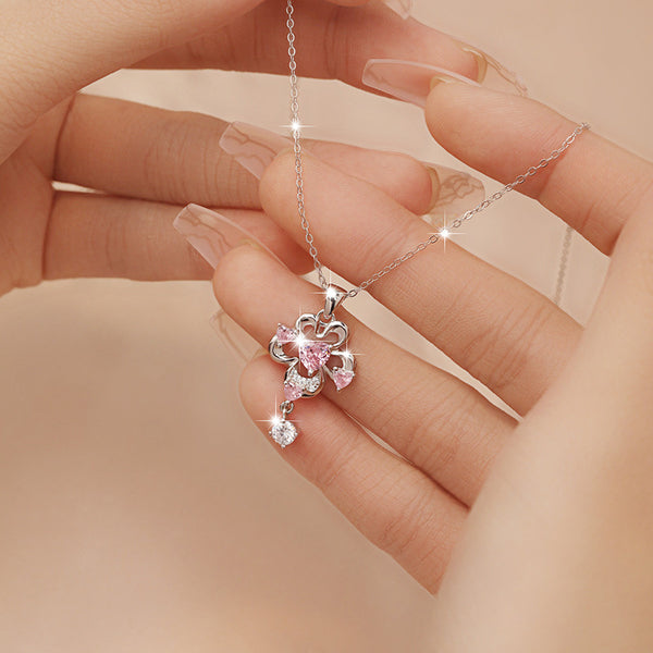 Pink Heart Flower Pendant Necklace