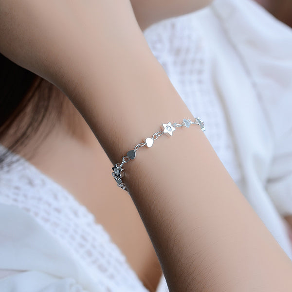 Silver Star Heart Bracelet