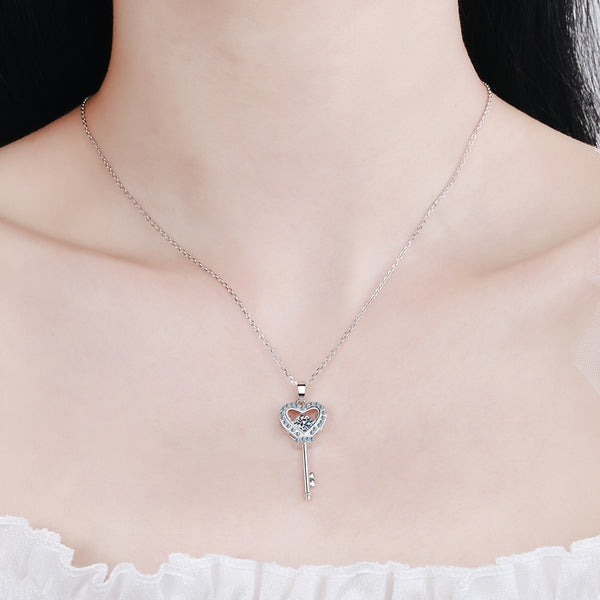 Moissanite Heart Key Wedding Necklace
