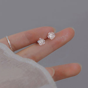 Mother of Pearl Rose Flower Stud Earrings
