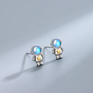 Moonstone Spaceman Star Stud Earrings