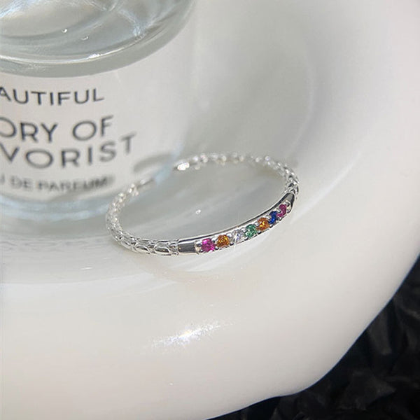 Rainbow Colored Gem Band Ring