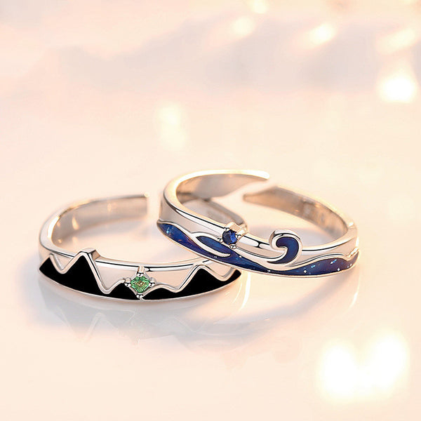 Mountain Ocean Couple Matching Ring