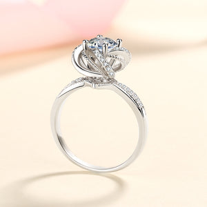 Moissanite Flower Pave Band Engagement Ring