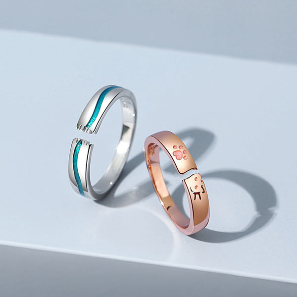 Cute Cat Couple Matching Band Ring