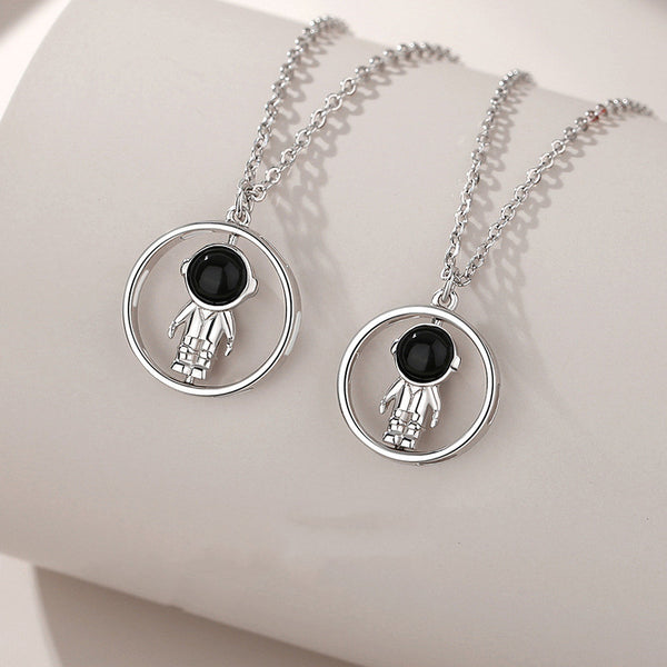 Silver Spaceman Spinner Couple Necklace