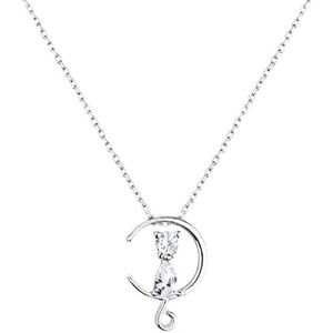 Collana con ciondolo gatto luna in pietra di luna