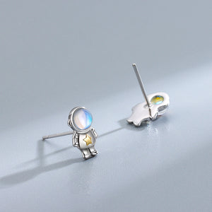 Moonstone Spaceman Star Stud Earrings