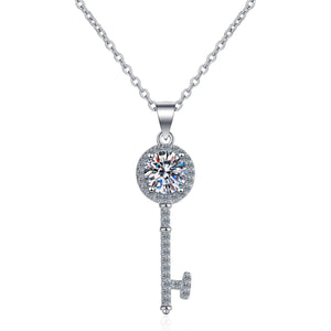 Moissanite Halo Key Charm Pendant Necklace