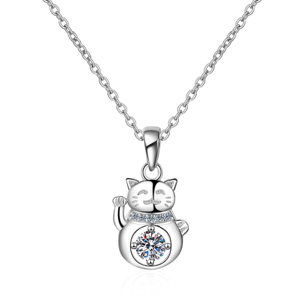 Moissanite Lucky Cat Wedding Necklace