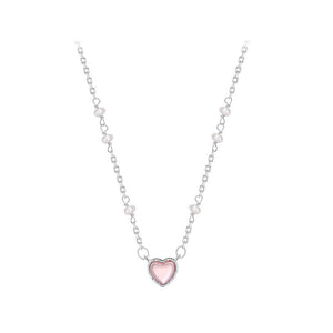 Dainty Pearl Pink Heart Pendant Necklace