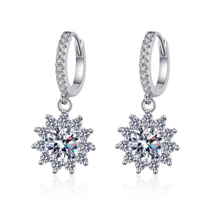 Moissanite Snowflake Drop Hoop Earrings
