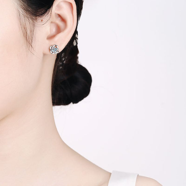 Moissanite Rose Flower Wedding Earrings