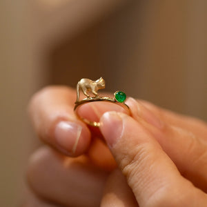 Cat Green Color Gemstone Stacking Ring