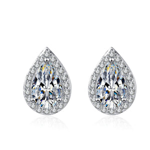 Pear Moissanite Halo Wedding Stud Earrings