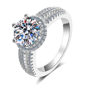 Six-Prong Moissanite Halo Pave Engagement Ring