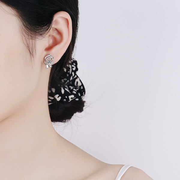 Rose Flower Moissanite Stud Earrings